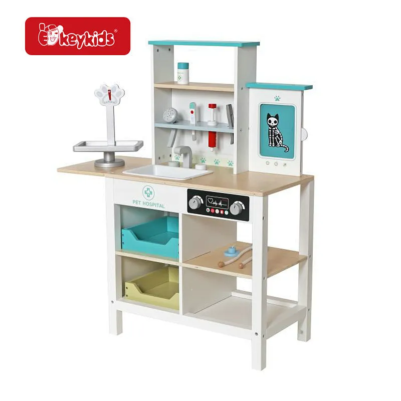Hot Sale Kids Pet Hospital Pretend Play Wooden Doctor Set Toys with Toy Cat W10D659