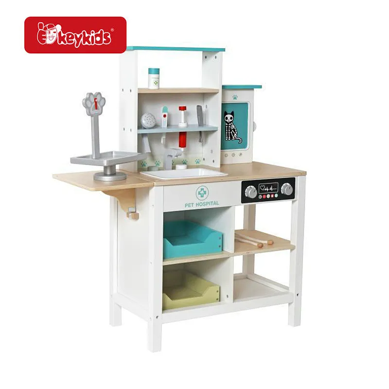 Hot Sale Kids Pet Hospital Pretend Play Wooden Doctor Set Toys with Toy Cat W10D659